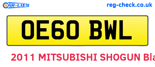 OE60BWL are the vehicle registration plates.