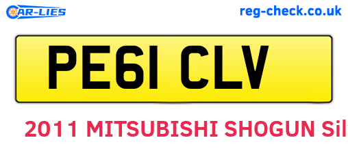 PE61CLV are the vehicle registration plates.