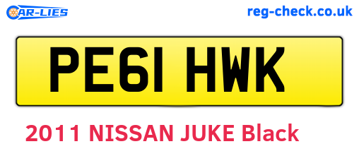 PE61HWK are the vehicle registration plates.