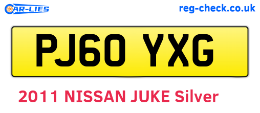 PJ60YXG are the vehicle registration plates.