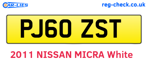 PJ60ZST are the vehicle registration plates.