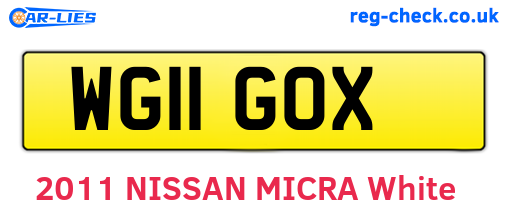 WG11GOX are the vehicle registration plates.