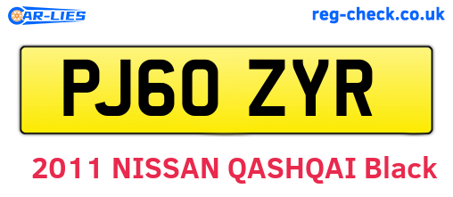 PJ60ZYR are the vehicle registration plates.