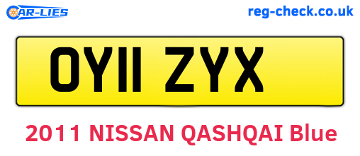 OY11ZYX are the vehicle registration plates.