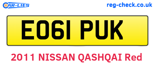 EO61PUK are the vehicle registration plates.
