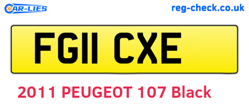 FG11CXE are the vehicle registration plates.