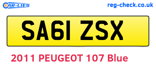 SA61ZSX are the vehicle registration plates.