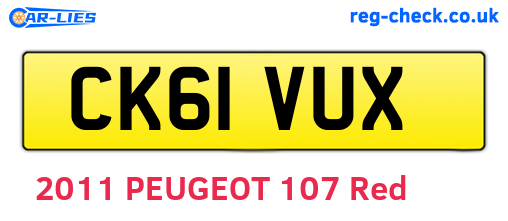 CK61VUX are the vehicle registration plates.