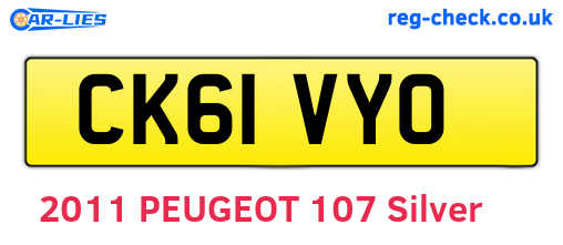 CK61VYO are the vehicle registration plates.