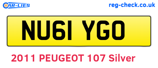 NU61YGO are the vehicle registration plates.