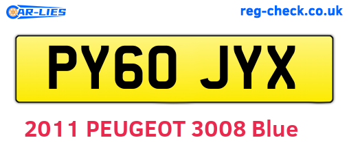 PY60JYX are the vehicle registration plates.
