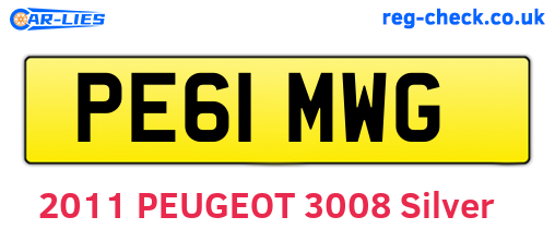 PE61MWG are the vehicle registration plates.