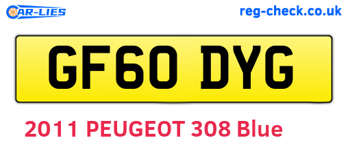 GF60DYG are the vehicle registration plates.