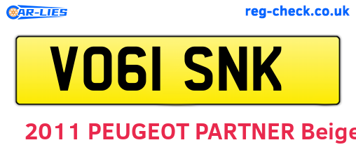 VO61SNK are the vehicle registration plates.