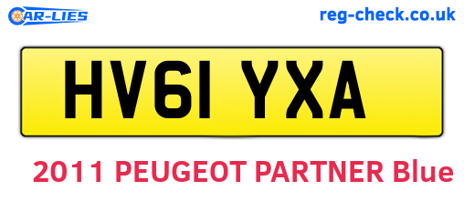 HV61YXA are the vehicle registration plates.