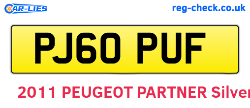 PJ60PUF are the vehicle registration plates.