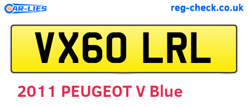 VX60LRL are the vehicle registration plates.