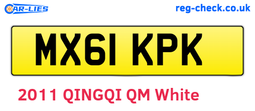 MX61KPK are the vehicle registration plates.