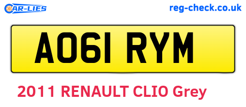 AO61RYM are the vehicle registration plates.