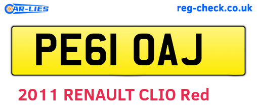 PE61OAJ are the vehicle registration plates.