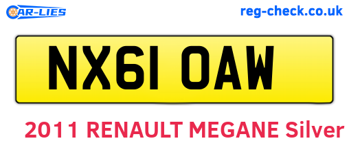 NX61OAW are the vehicle registration plates.