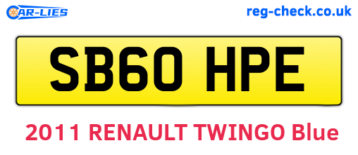 SB60HPE are the vehicle registration plates.