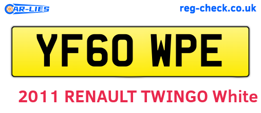 YF60WPE are the vehicle registration plates.