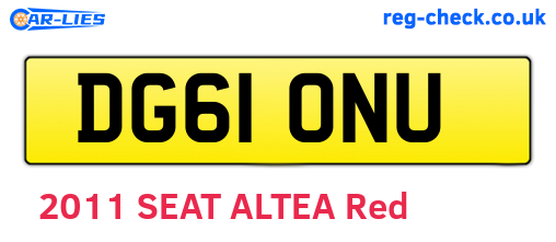 DG61ONU are the vehicle registration plates.