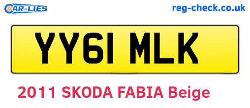 YY61MLK are the vehicle registration plates.