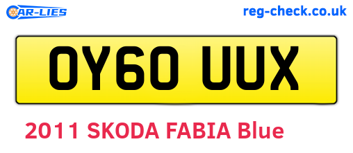 OY60UUX are the vehicle registration plates.
