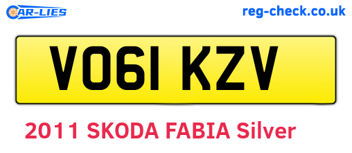 VO61KZV are the vehicle registration plates.