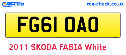 FG61OAO are the vehicle registration plates.