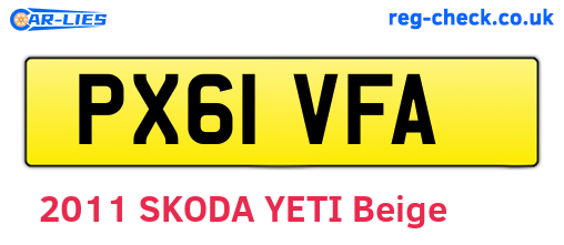 PX61VFA are the vehicle registration plates.