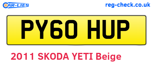PY60HUP are the vehicle registration plates.