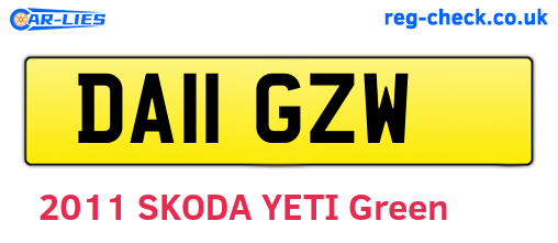 DA11GZW are the vehicle registration plates.