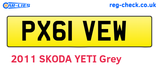 PX61VEW are the vehicle registration plates.