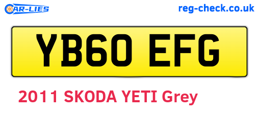YB60EFG are the vehicle registration plates.