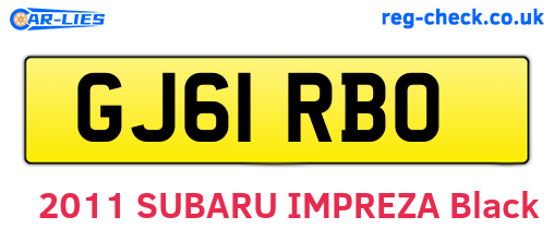 GJ61RBO are the vehicle registration plates.