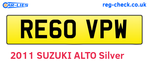 RE60VPW are the vehicle registration plates.