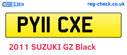 PY11CXE are the vehicle registration plates.