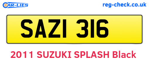 SAZ1316 are the vehicle registration plates.