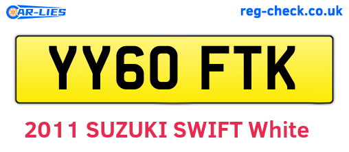 YY60FTK are the vehicle registration plates.