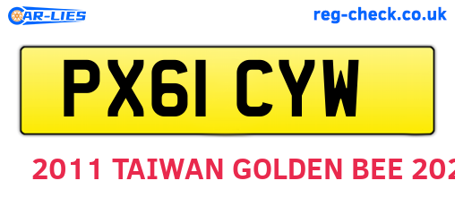 PX61CYW are the vehicle registration plates.