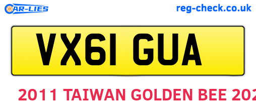 VX61GUA are the vehicle registration plates.