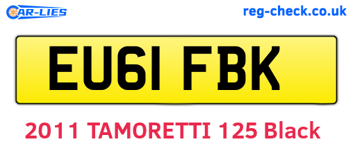 EU61FBK are the vehicle registration plates.