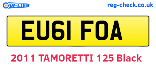 EU61FOA are the vehicle registration plates.