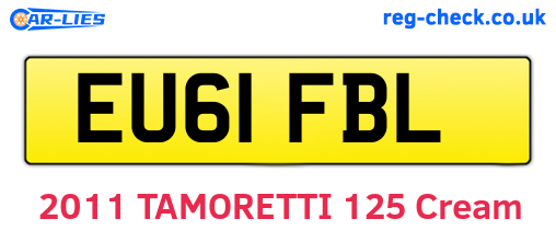 EU61FBL are the vehicle registration plates.