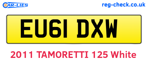 EU61DXW are the vehicle registration plates.