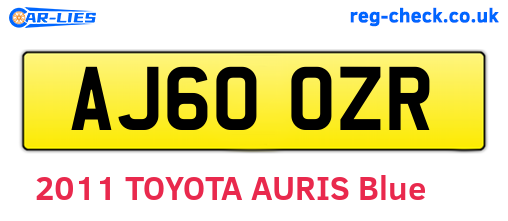 AJ60OZR are the vehicle registration plates.