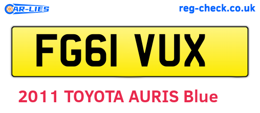 FG61VUX are the vehicle registration plates.